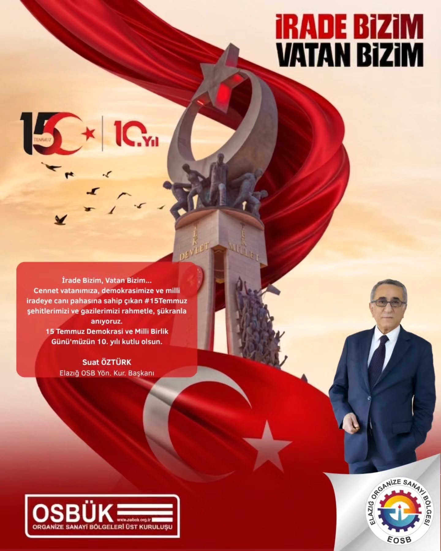 Başkanımız Suat Öztürk'ün 15 Temmuz Mesajı